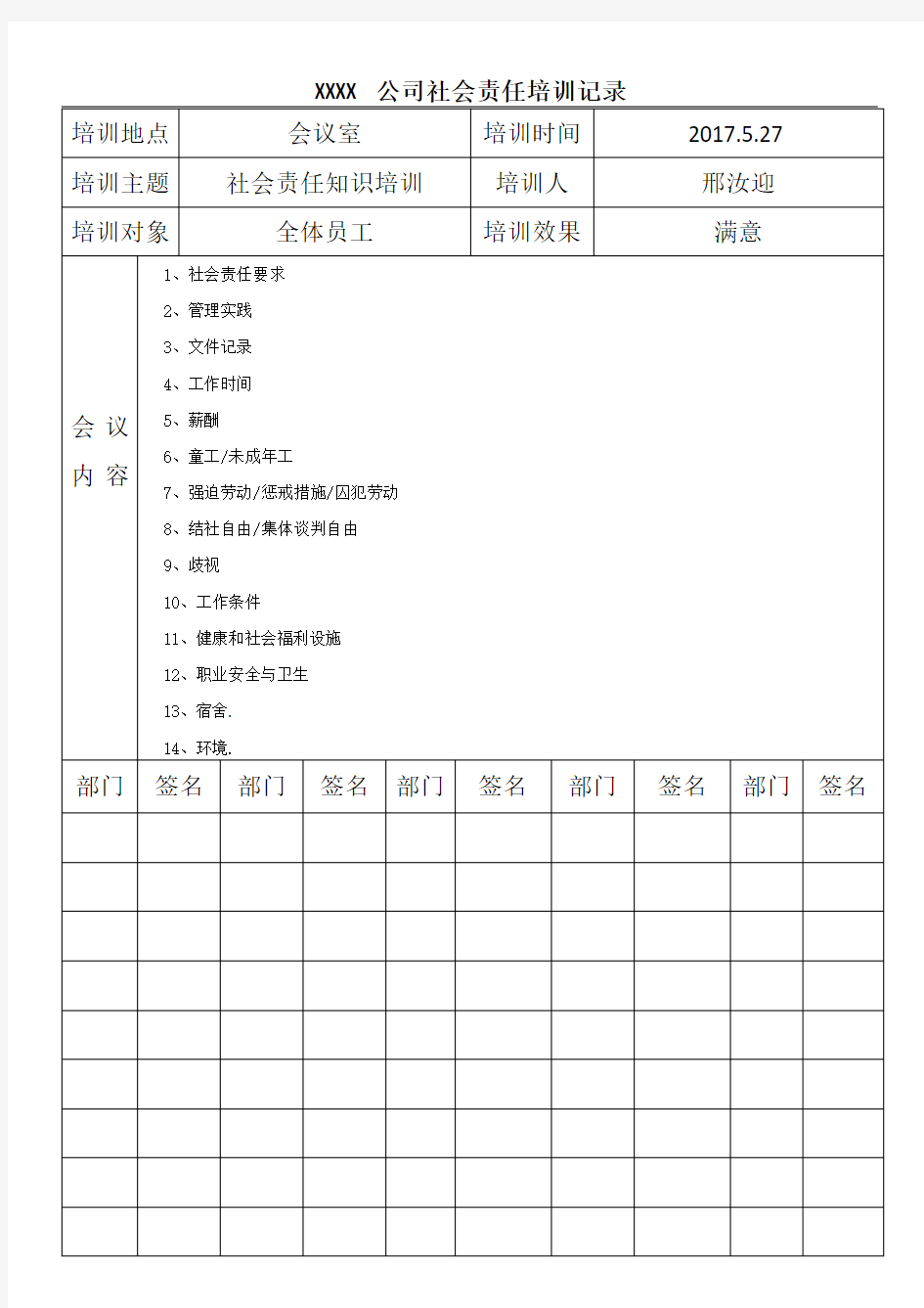 社会责任培训记录(20个)