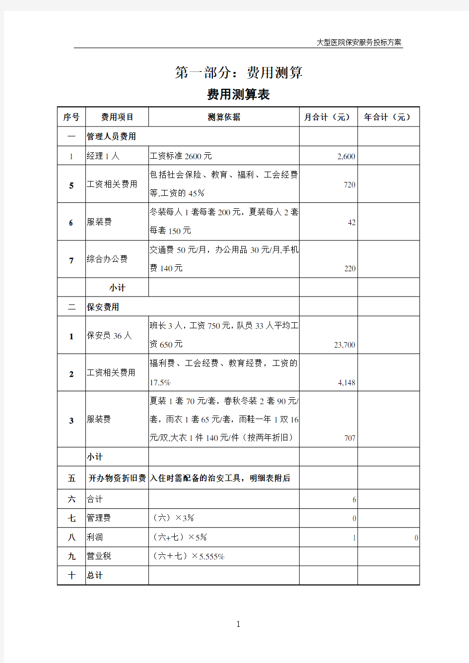 2016年最新医院保安服务投标书