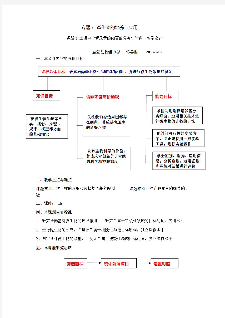 土壤中分解尿素的细菌的分离与计数  教学设计