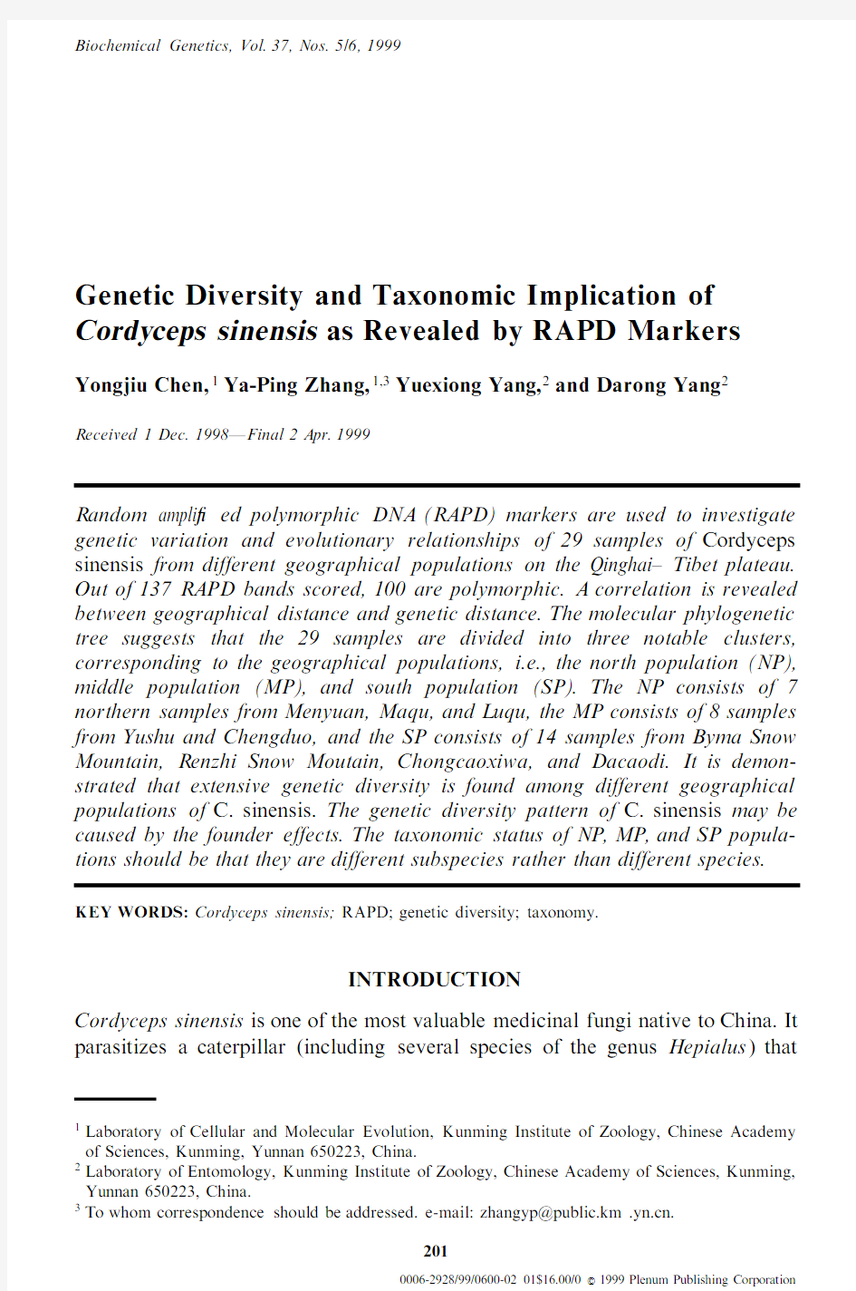 Genetic Diversity and Taxonomic Implication of