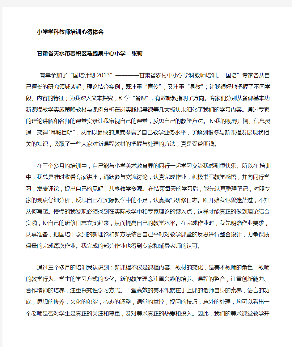 小学美术教师网络培训心得体会