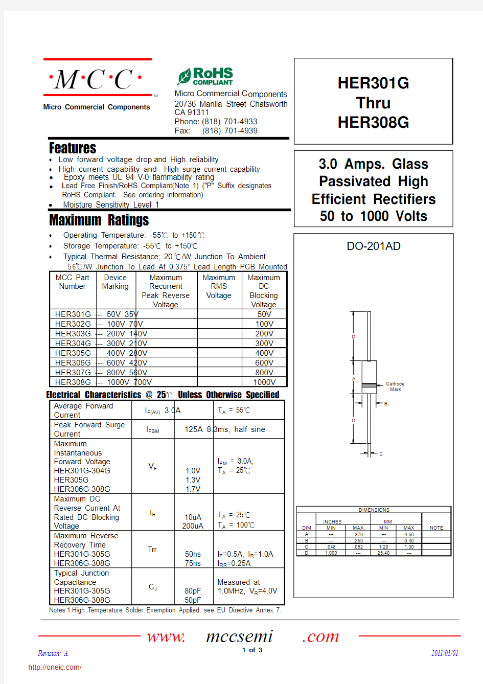 HER303G-TP;中文规格书,Datasheet资料