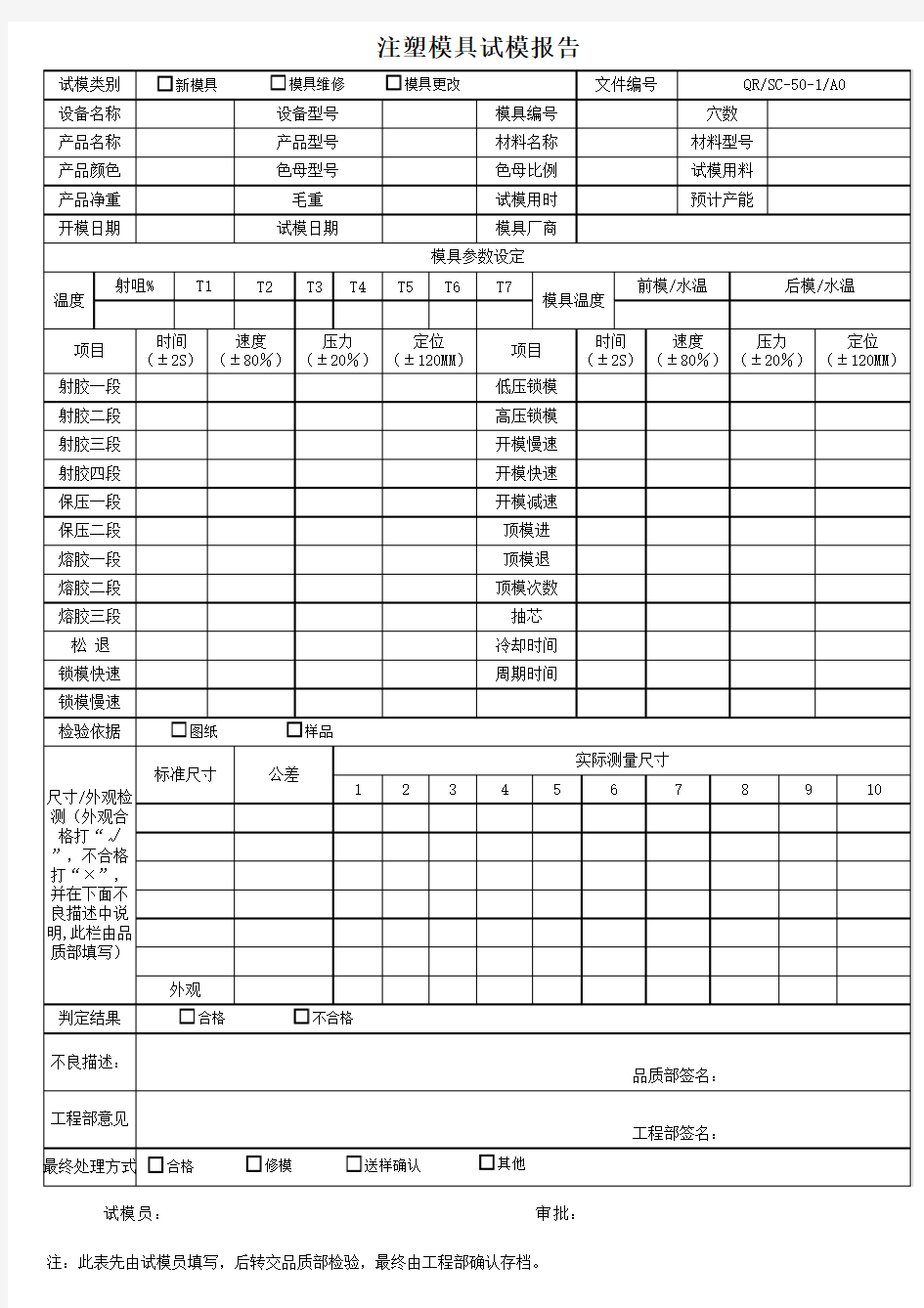 注塑机试模报告(完整)