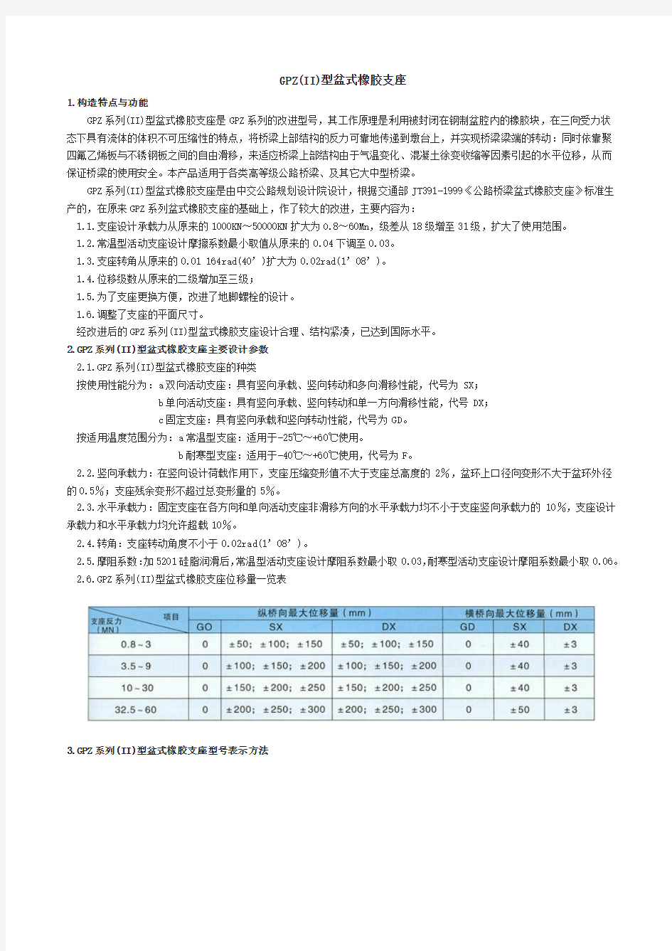 盆式橡胶支座参数