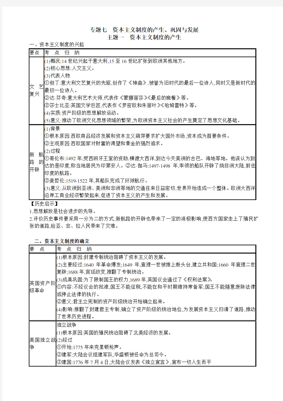 资本主义制度的产生、巩固与发展