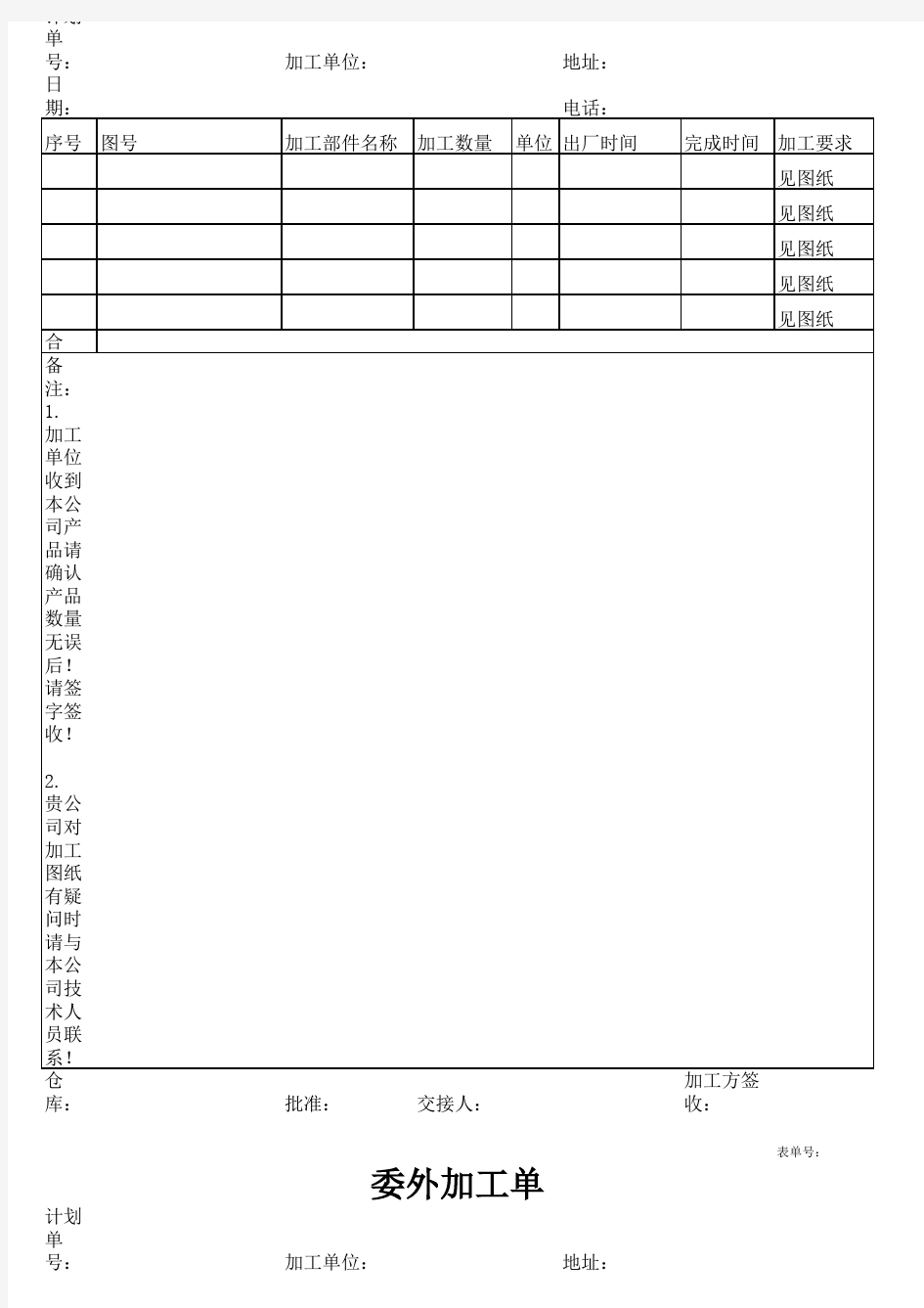 委外加工单