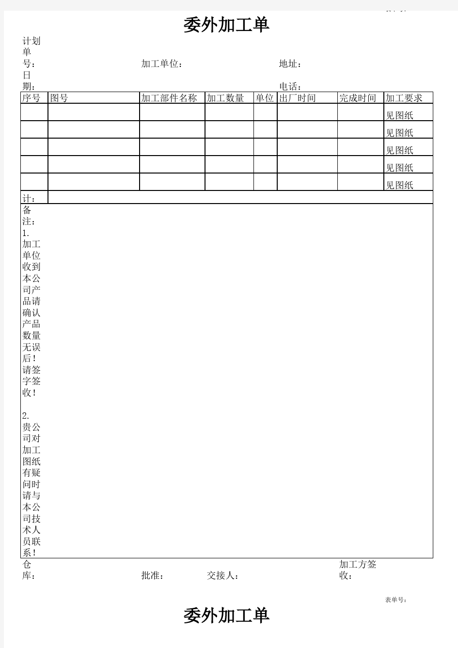 委外加工单