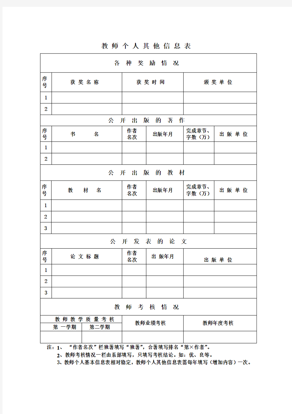 教 师 个 人 基 本 信 息 表