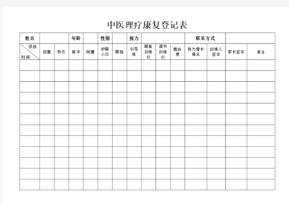 中医理疗康复登记表