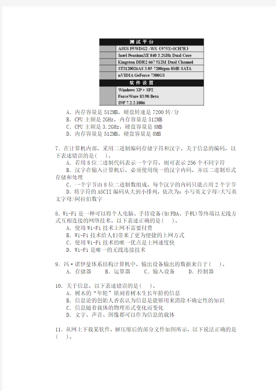 2012年上海市高中学业水平考试《信息科技》试卷一
