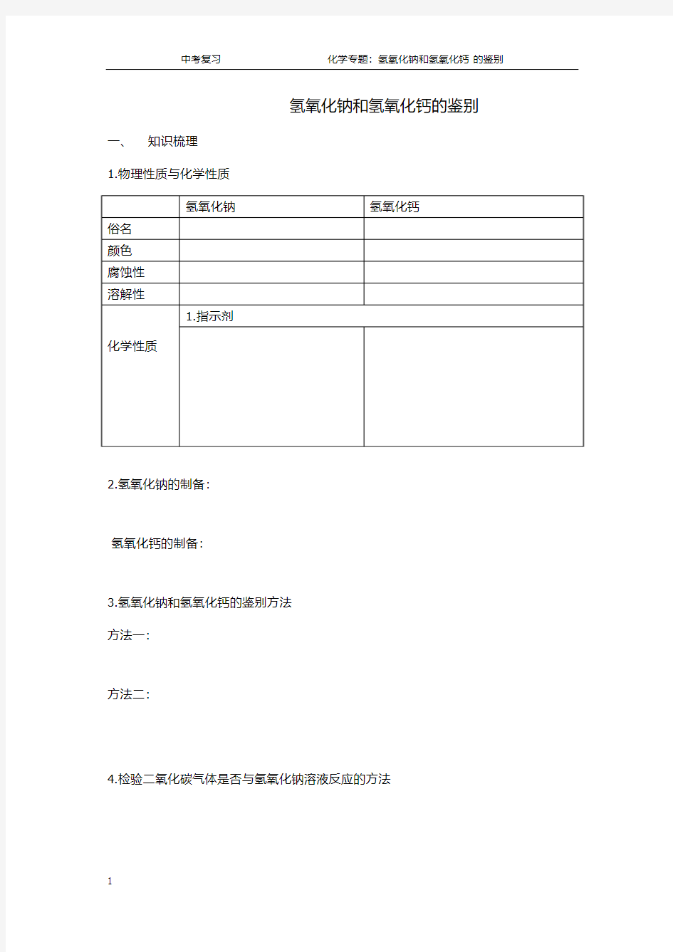 hx1氢氧化钠和氢氧化钙的鉴别