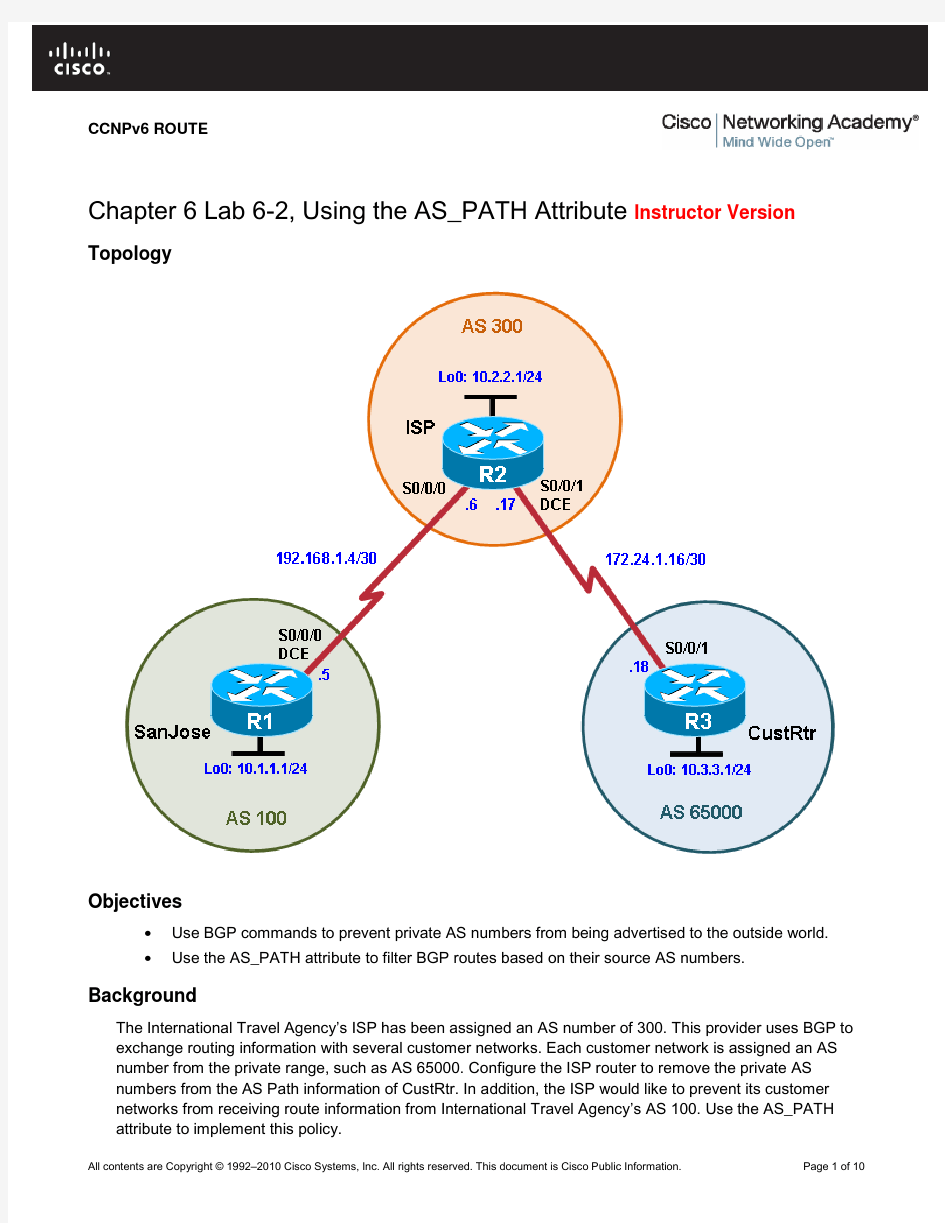 CCNPv6_ROUTE_Lab6-2_BGP_AS_PATH_Instructor