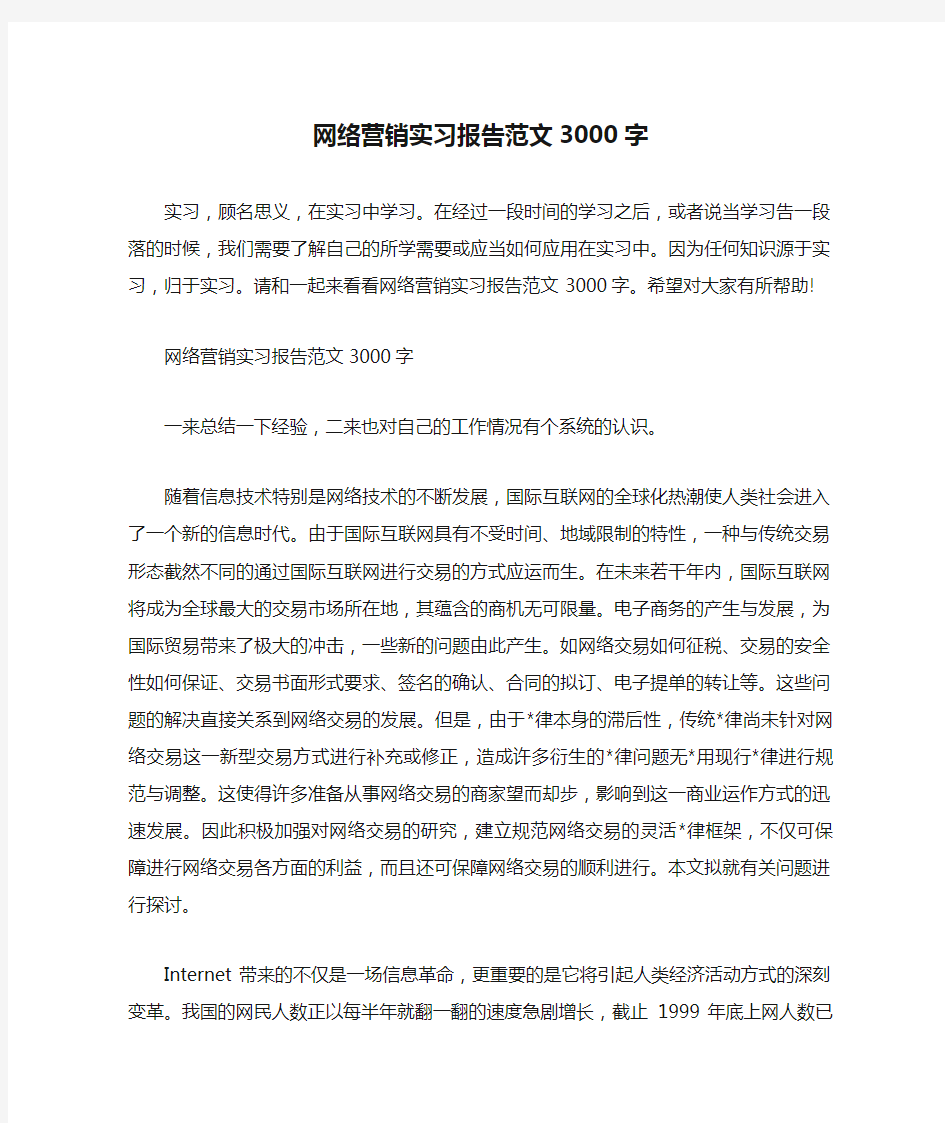 网络营销实习报告范文3000字