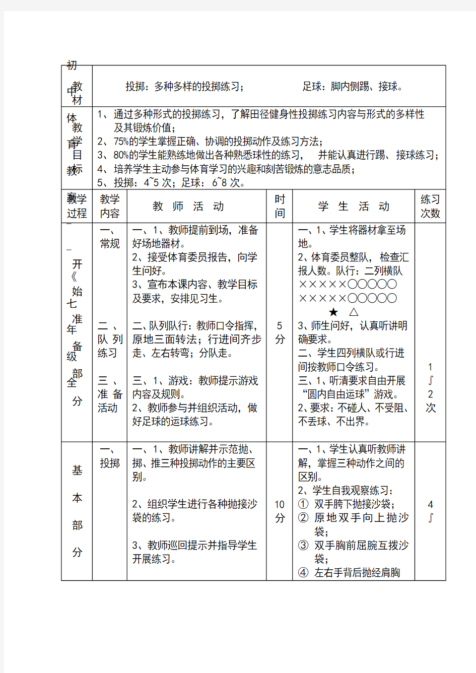 [整理版]初中体育教案【完整版】七年级