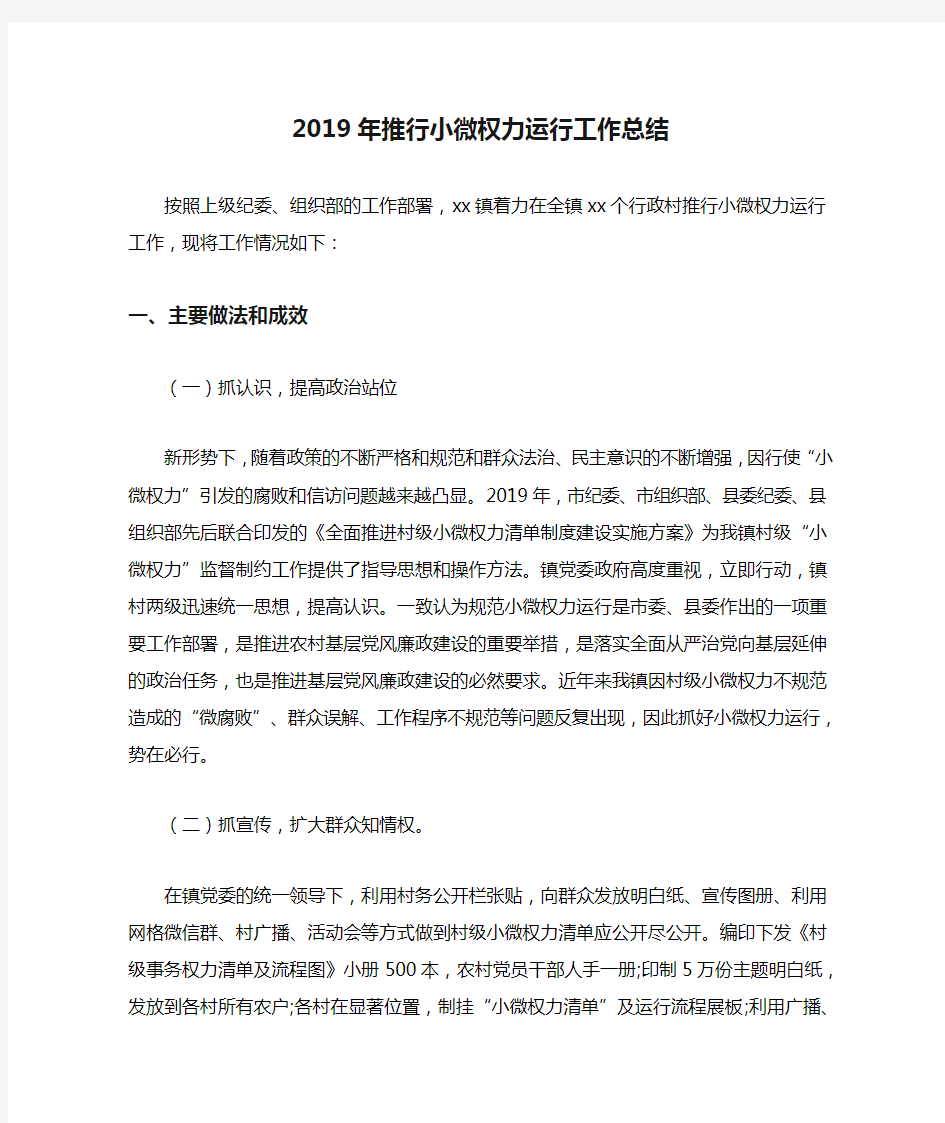 2019年推行小微权力运行工作总结