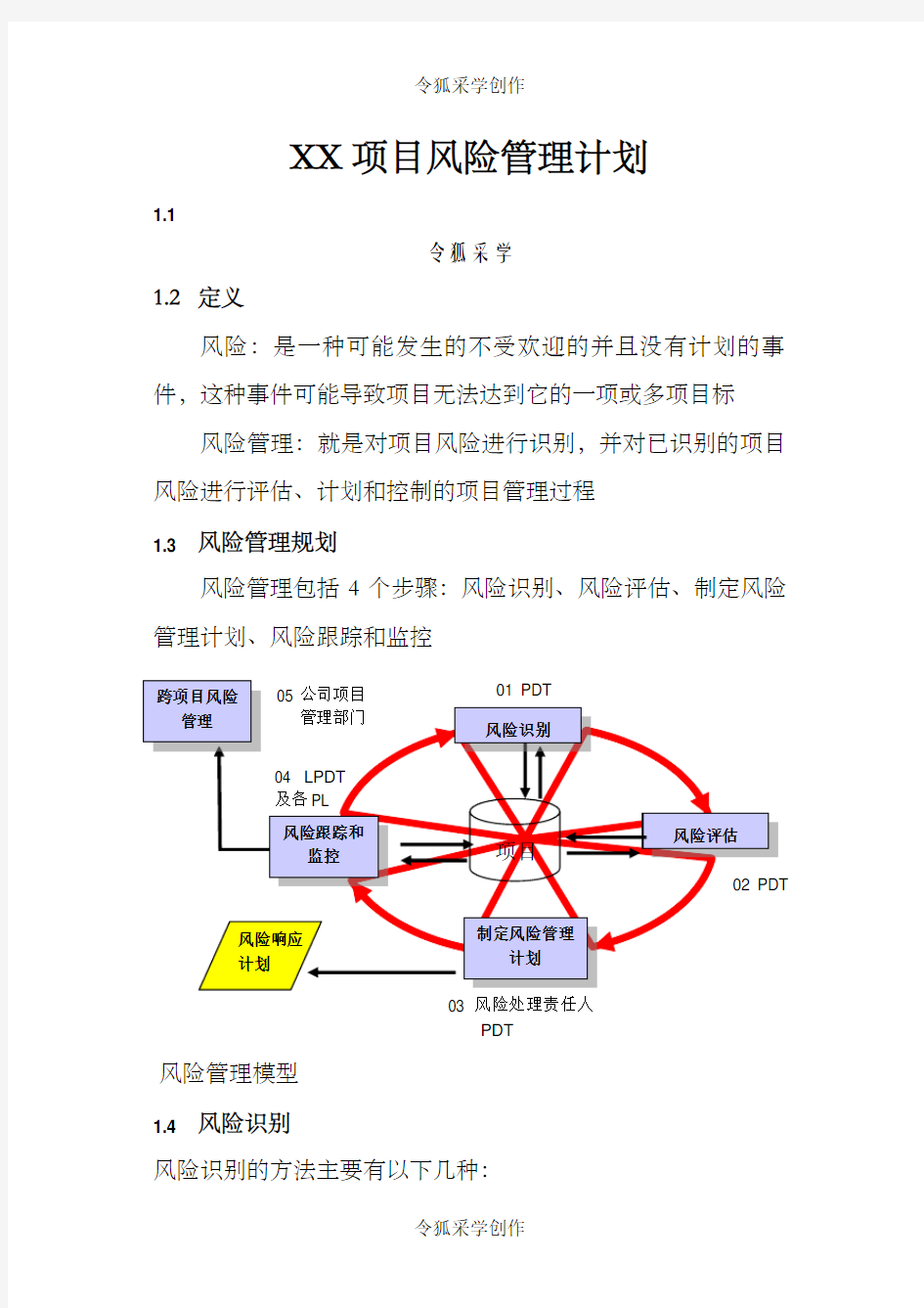 XX项目风险管理计划之令狐采学创编