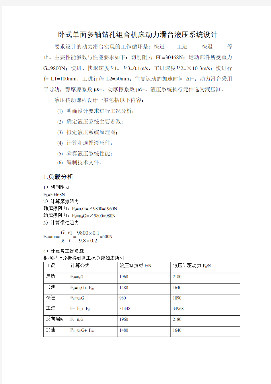 卧式单面多轴钻孔组合机床动力滑台液压系统