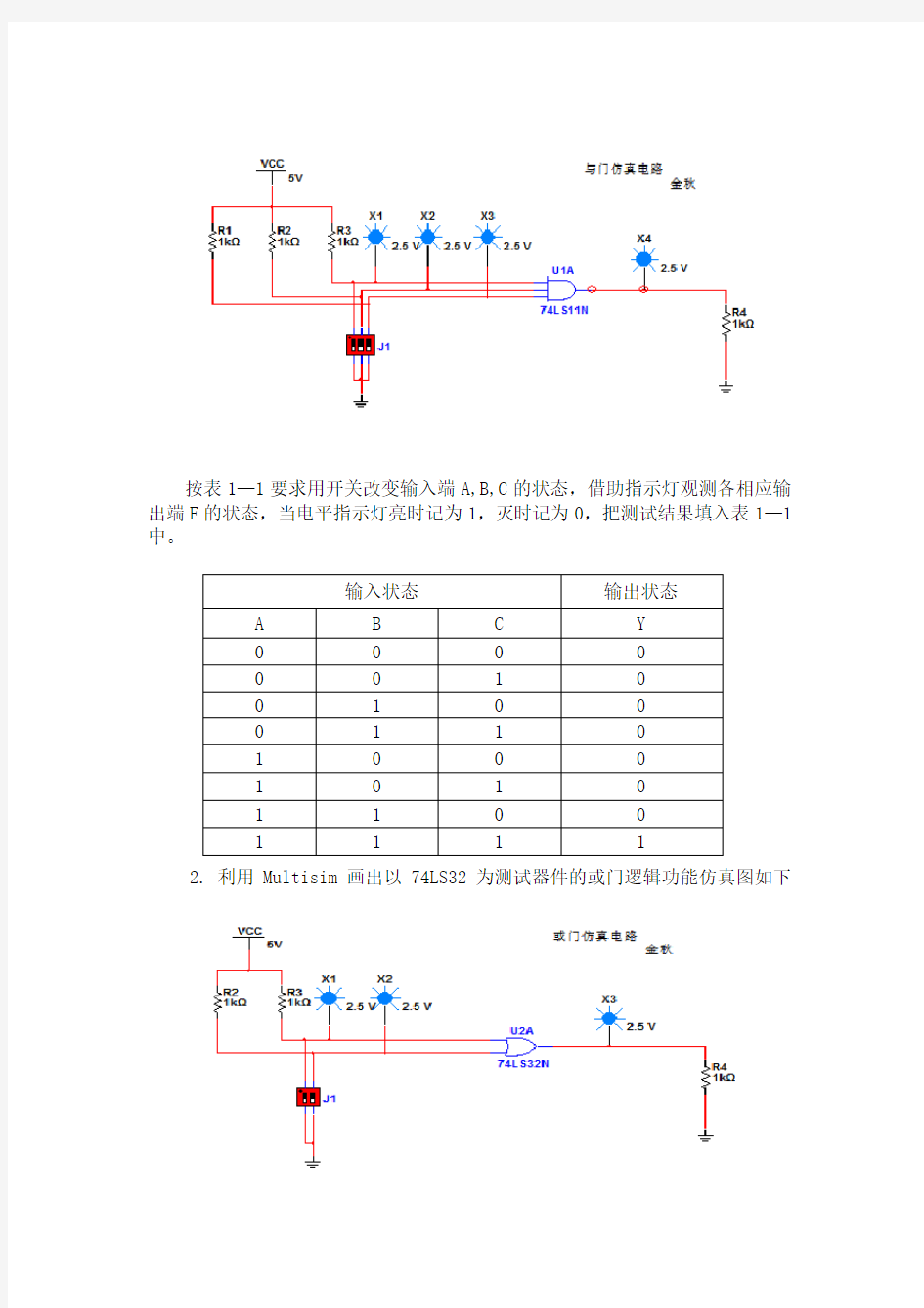 实验报告实验一  集成门电路逻辑功能测试