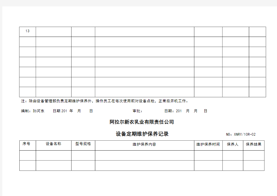 设备定期维护保养记录表doc