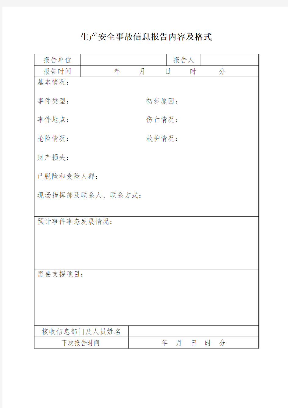 生产安全事故信息报告内容及格式