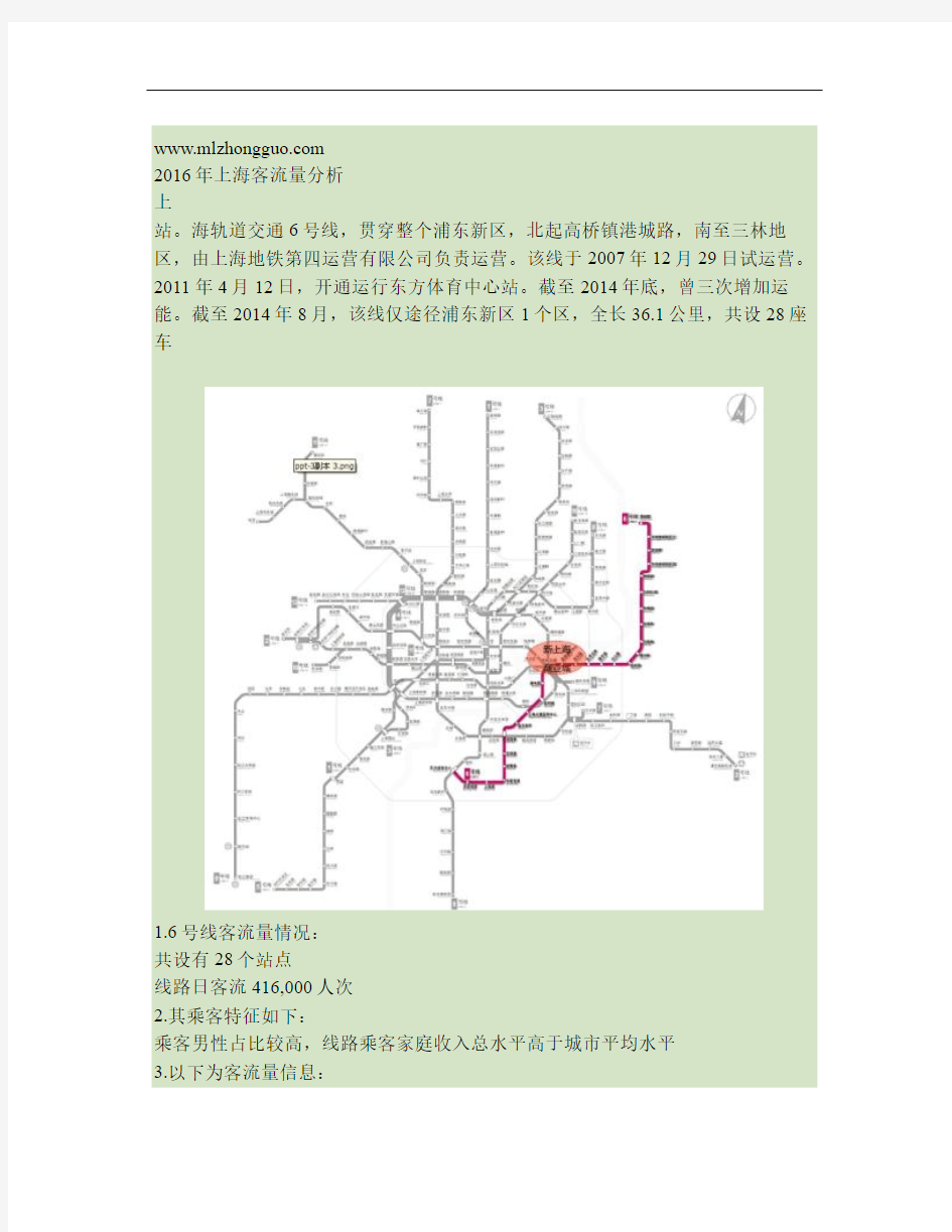 2016年上海地铁6号线客流量分析(精)