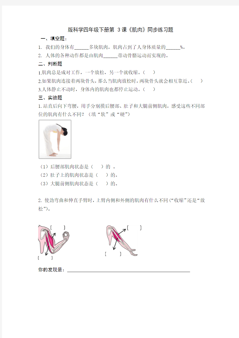 科学 微课 苏教版四下一、3《肌肉》同步习题