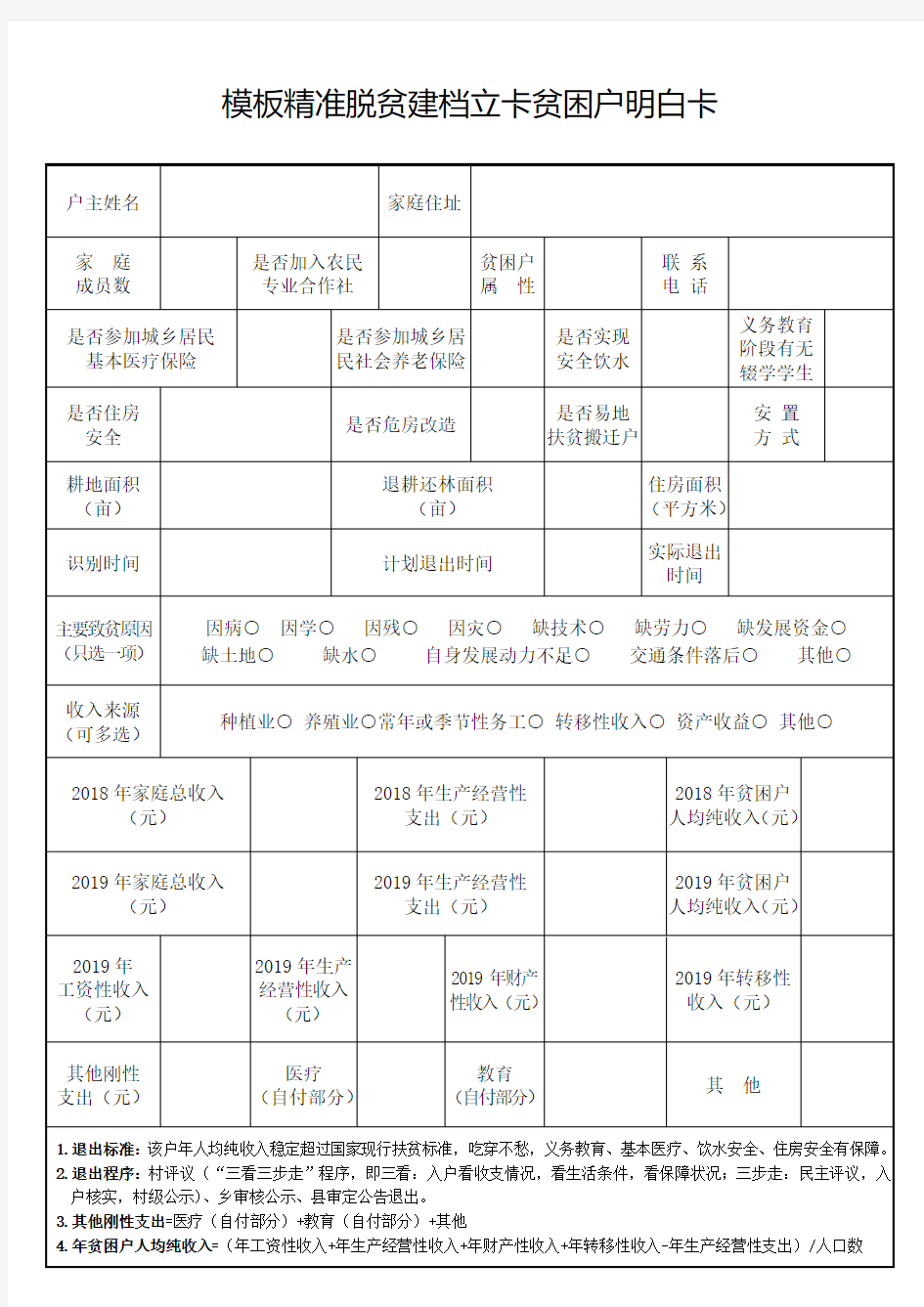 模板精准脱贫建档立卡贫困户明白卡