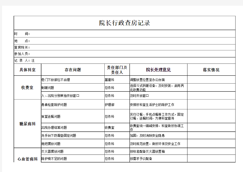 院长行政查房纪录