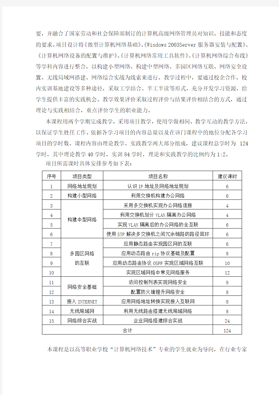 《网络组建与应用》课程标准