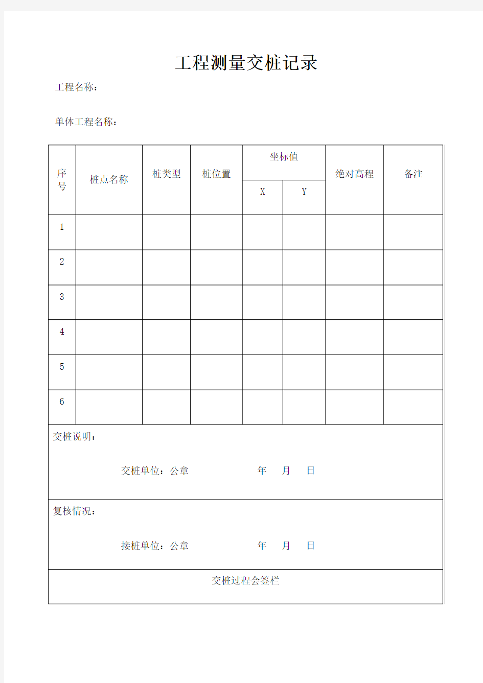 工程测量交桩记录