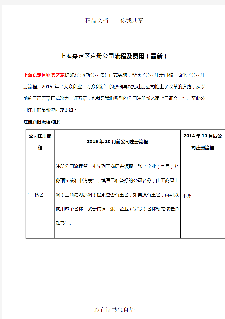 上海嘉定区注册公司流程及费用(最新)