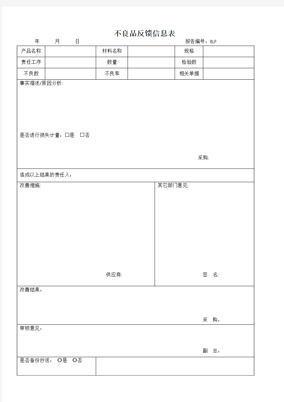 不良品反馈信息表