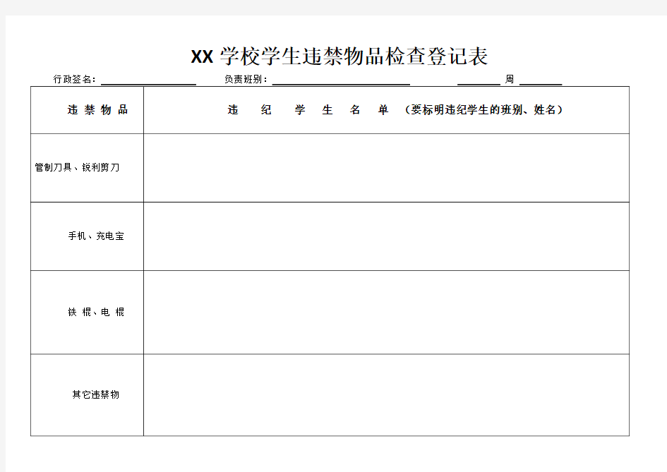 违禁物品检查登记表