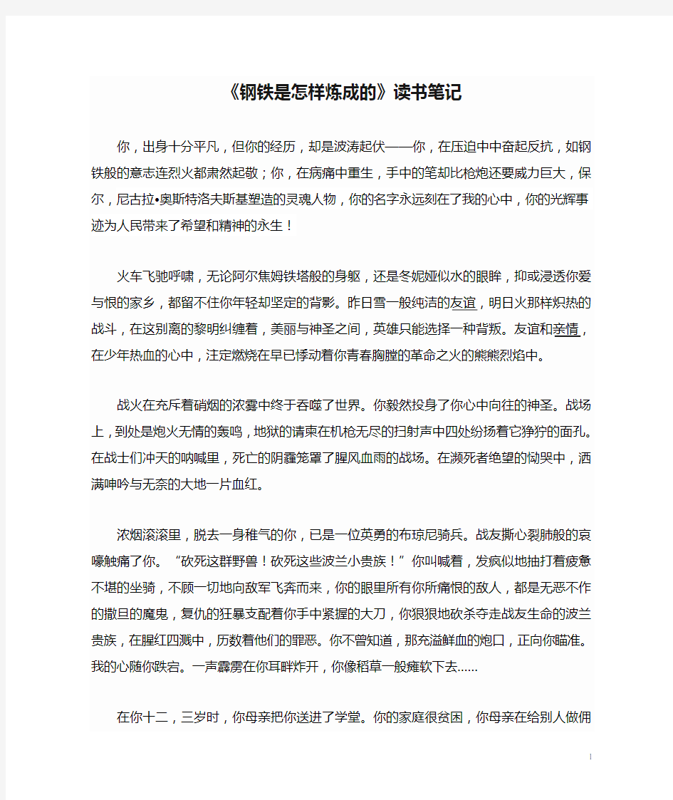 《钢铁是怎样炼成的》读书笔记