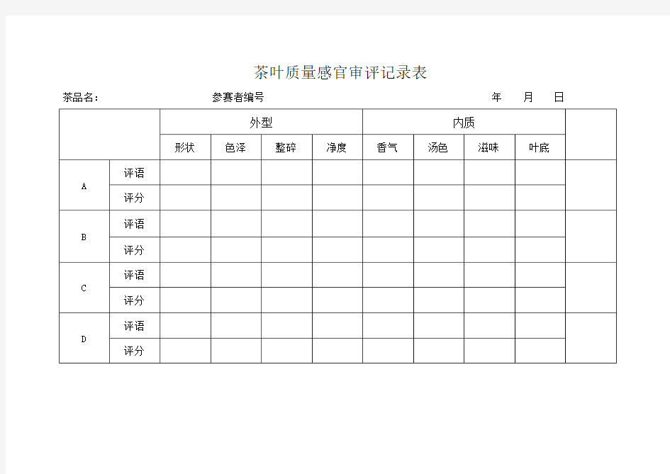 茶叶感官审评记录表