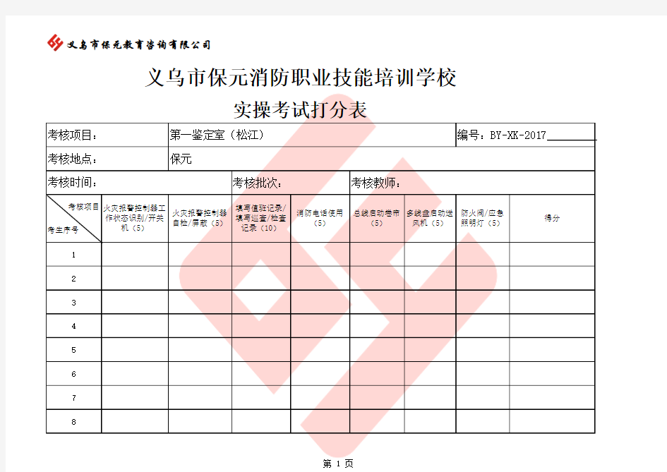 消控实操考核打分表