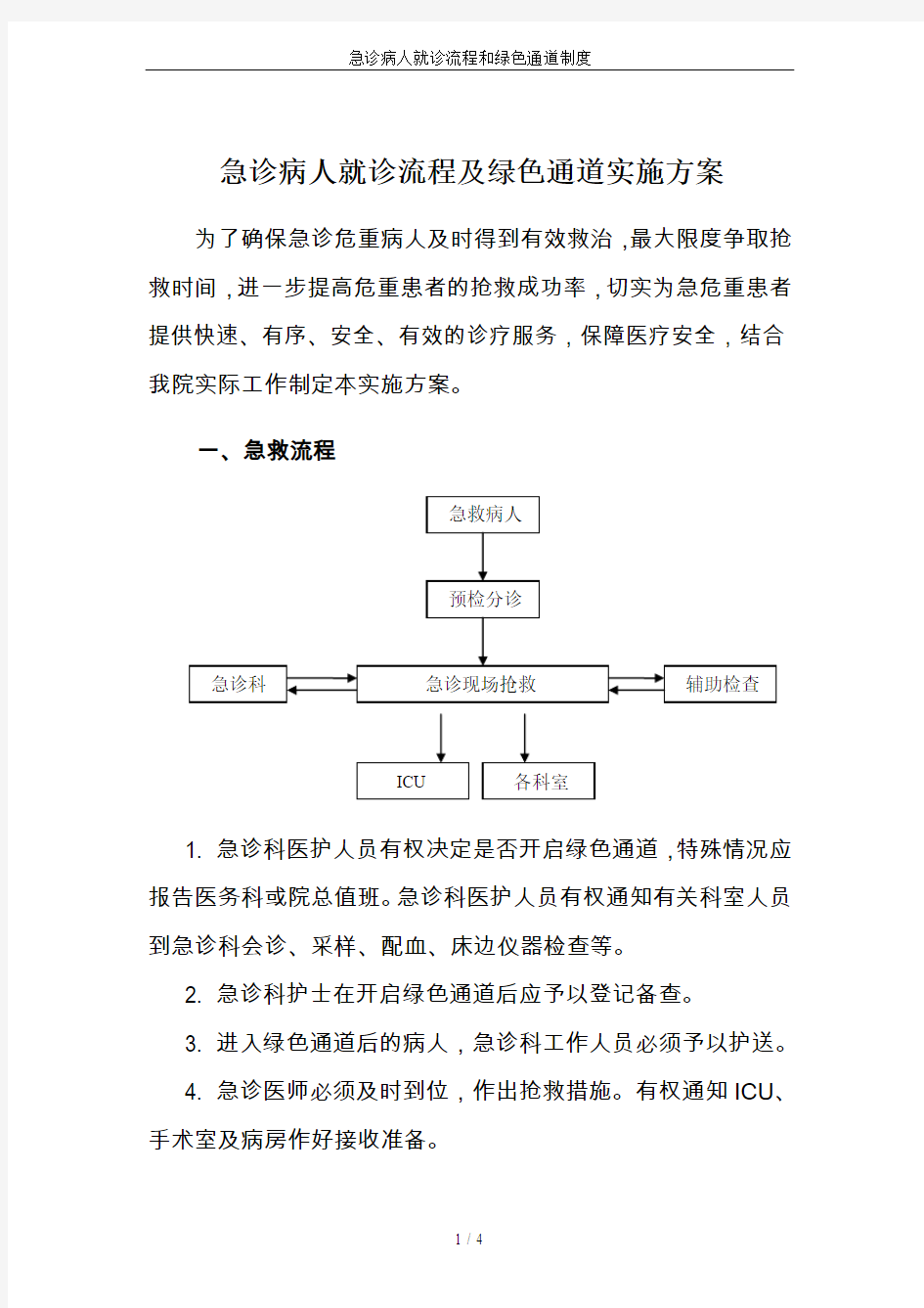 急诊病人就诊流程和绿色通道制度