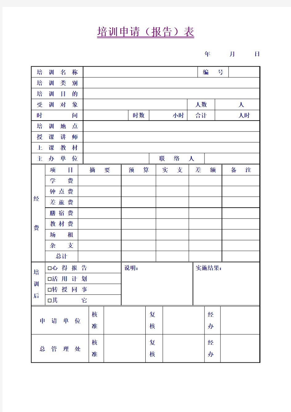 培训申请报告表模板