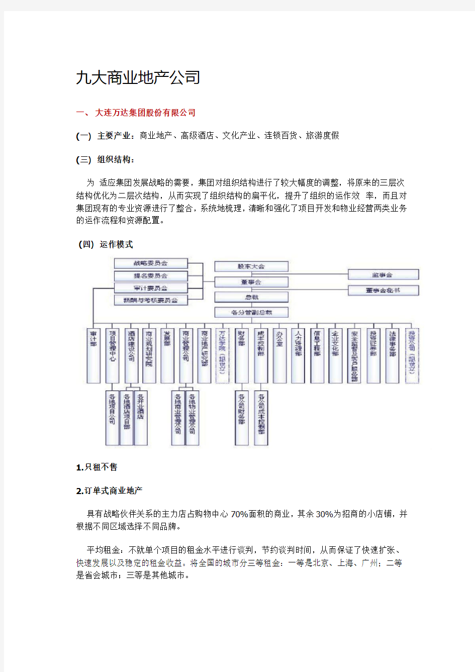 九大商业地产公司运营模式分析报告