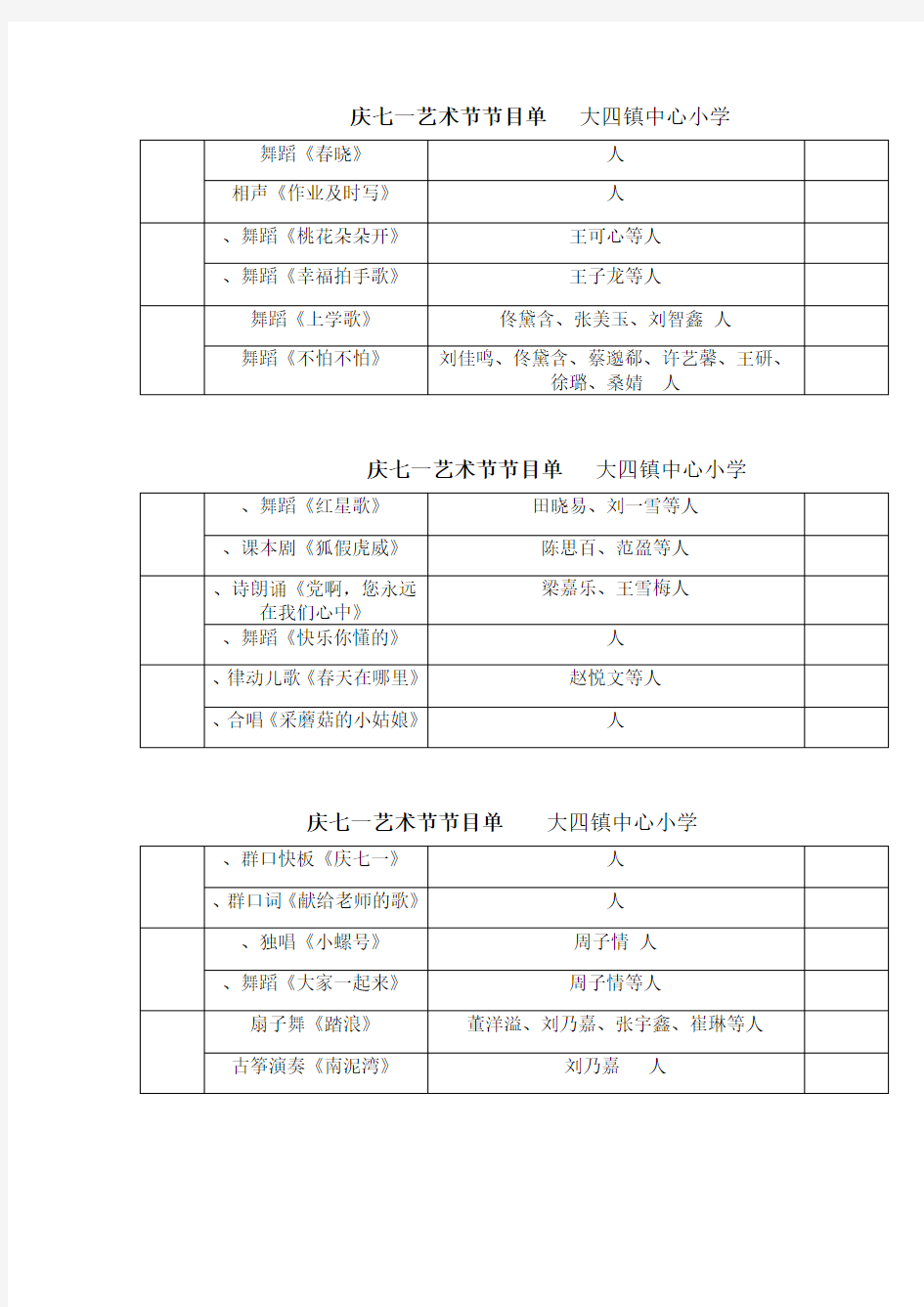 庆七一艺术节节目分年级单