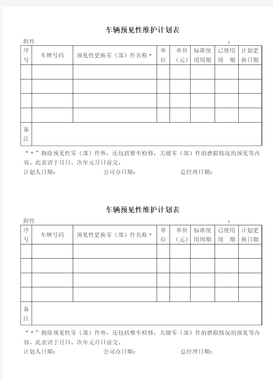 车辆预见性维护计划表