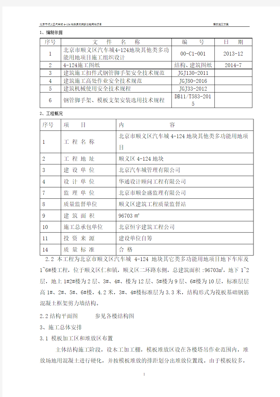 木模板施工方案 -木方