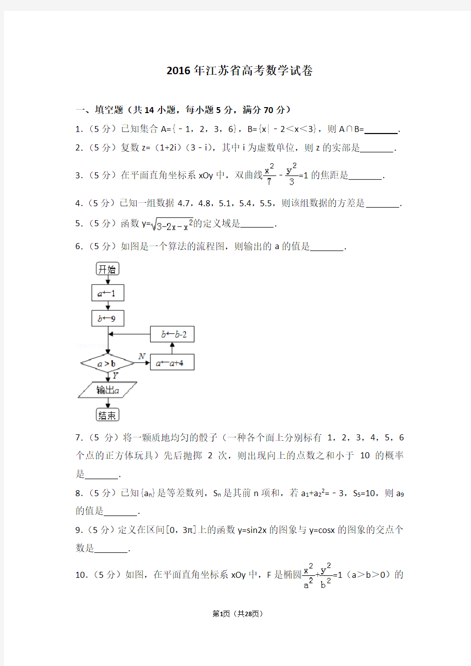 2016年江苏省高考数学试卷【精选文档版】