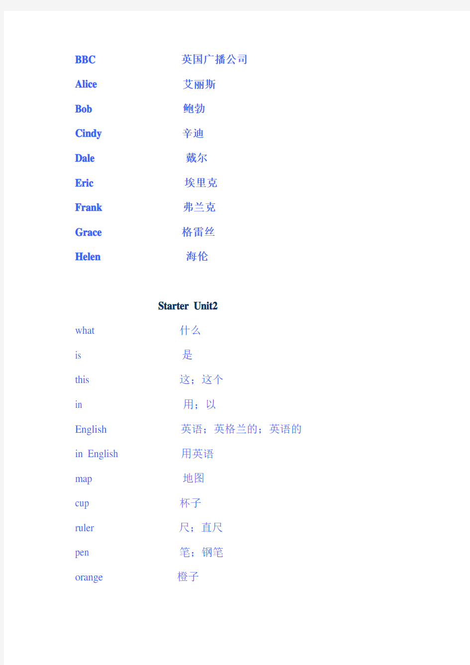 人教版七年级英语上册单词预备篇1-3单元