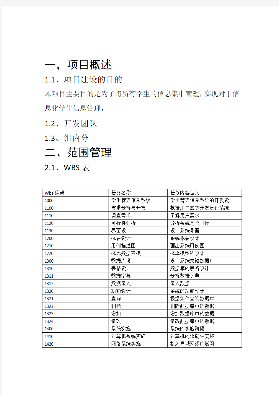 学生管理信息系统项目管理