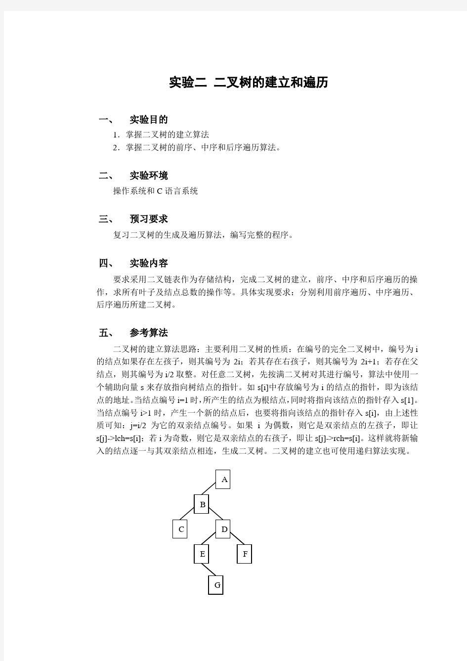 实验报告 实验二 二叉树的建立和遍历