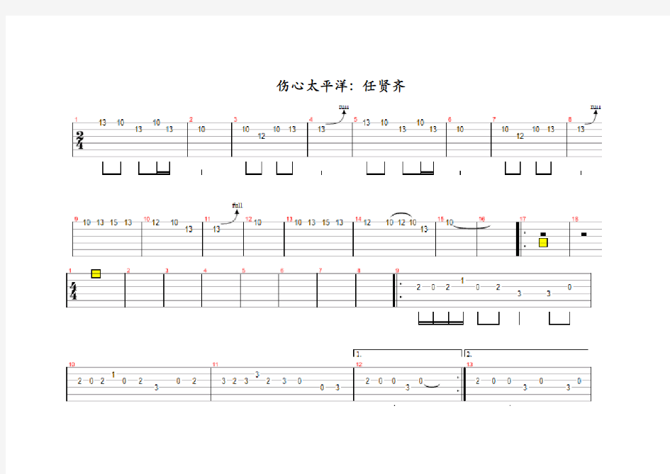 伤心太平洋吉他独奏谱