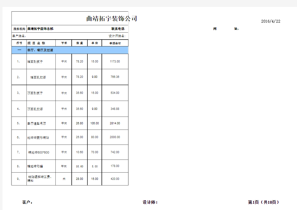 财富中心徐老师装修预算