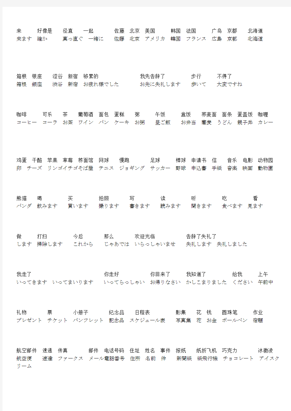 新编标准日本语上册单词表