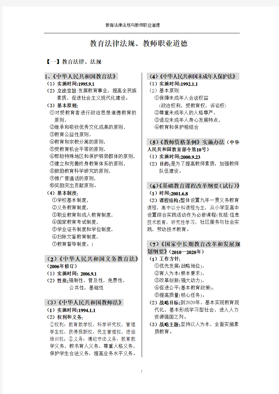 教育法律法规、教师职业道德